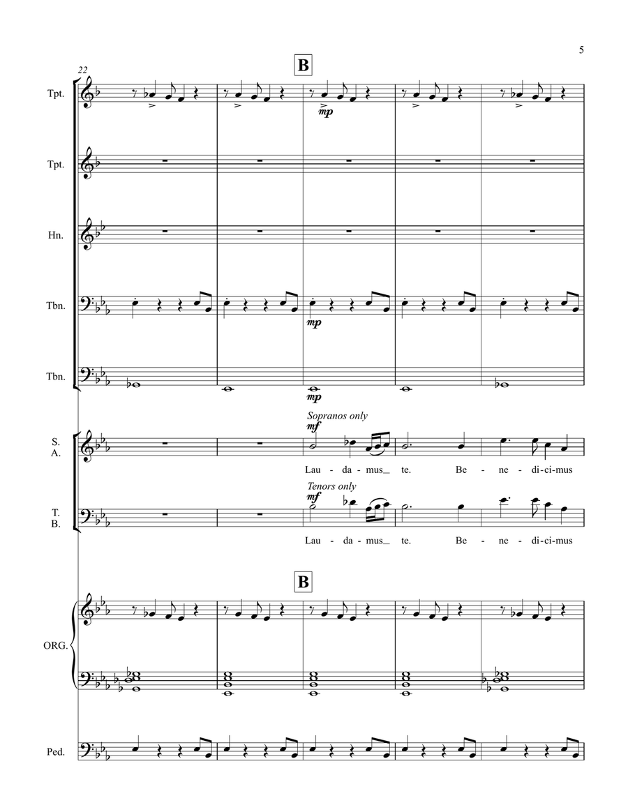 Gloria - full score for Latin text setting for SATB choir, organ, and brass quintet 4-Part scores gallery preview page 5