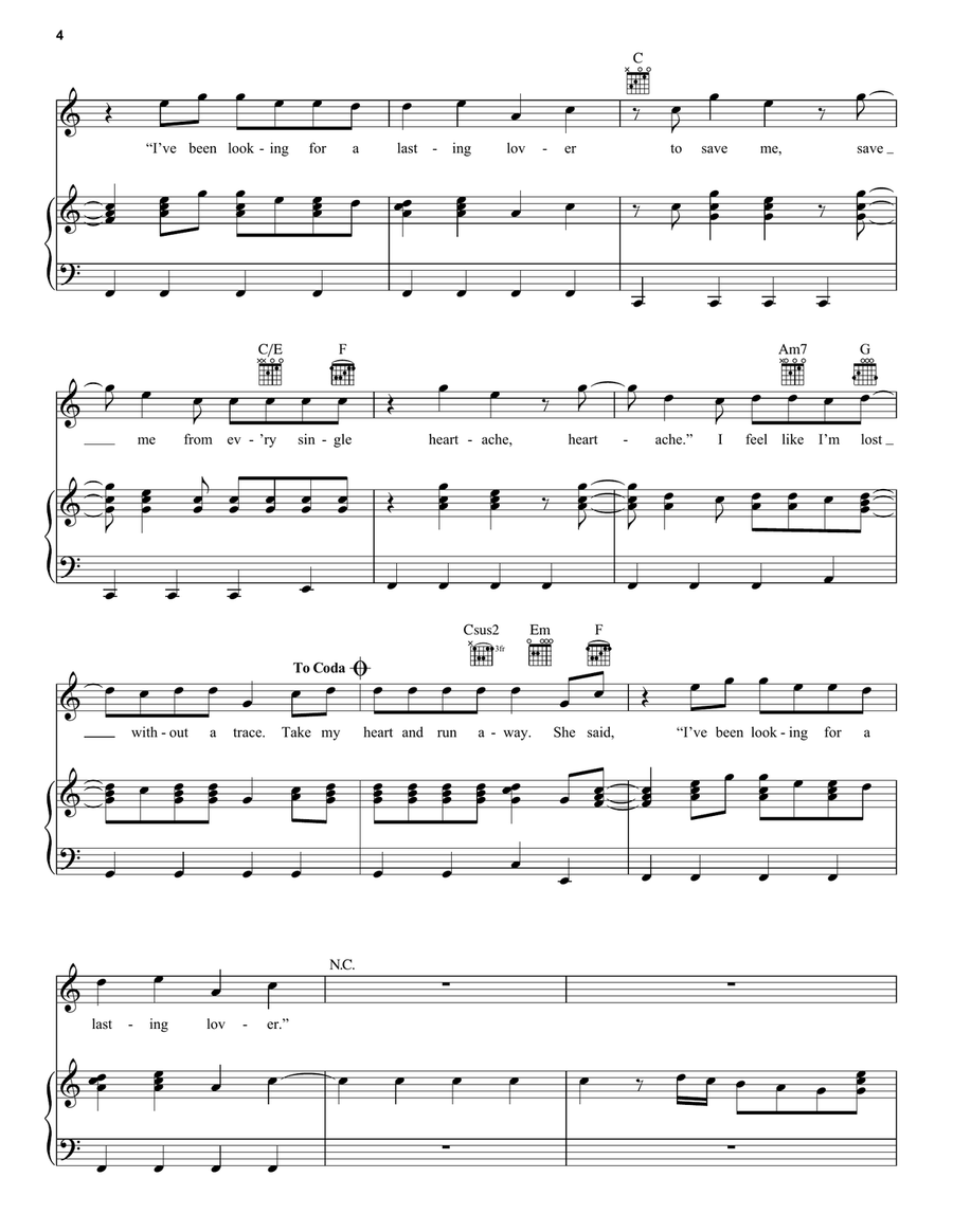 Lasting Lover Lasting Lover Piano, Vocal, Guitar scores gallery preview page 4