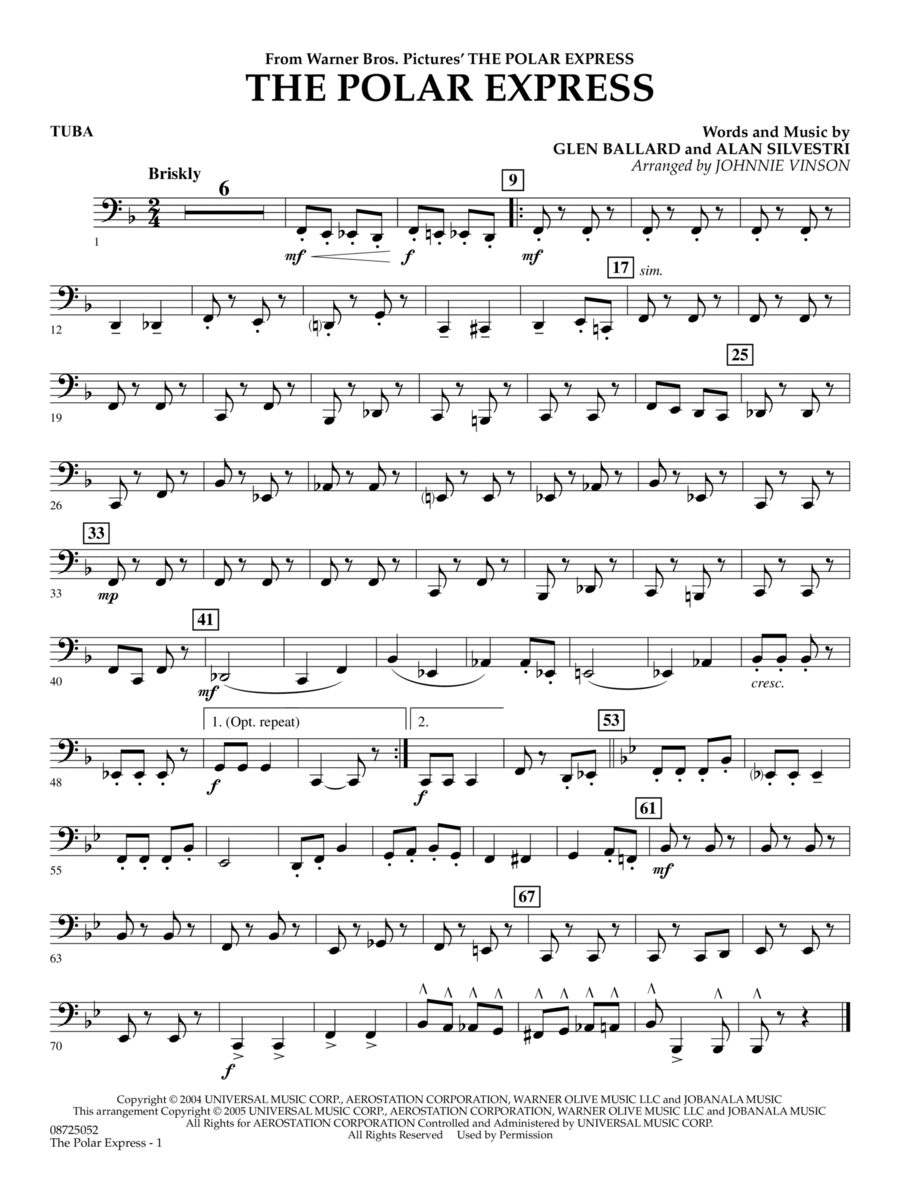 The Polar Express (Main Theme) (arr. Johnnie Vinson) - Tuba Concert Band scores gallery preview page 1