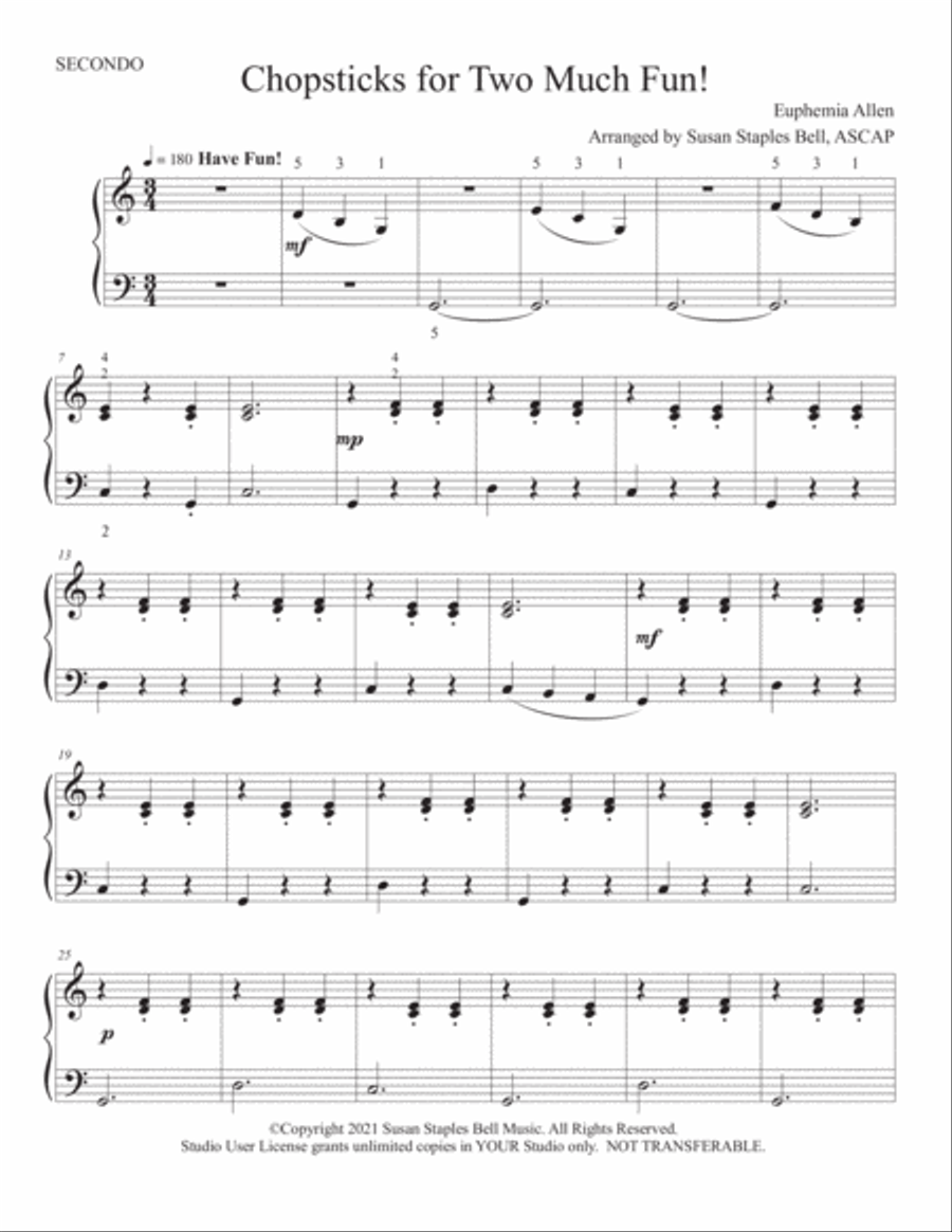 Chopsticks for Two (1 Piano, 4 Hands) Piano Method scores gallery preview page 2