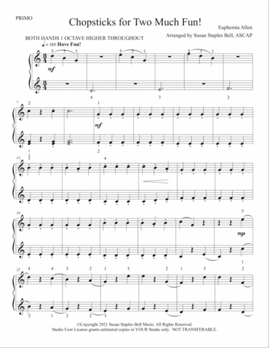 Chopsticks for Two (1 Piano, 4 Hands) Piano Method scores gallery preview page 3