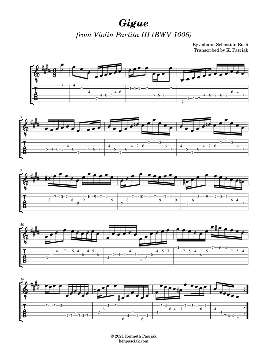 Gigue from Partita No. 3 (BWV1006) (for Solo Guitar) Chamber Music scores gallery preview page 3