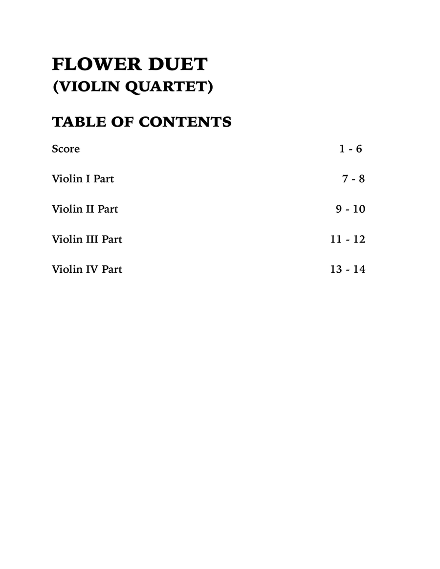 Flower Duet (Violin Quartet) String Quartet scores gallery preview page 4