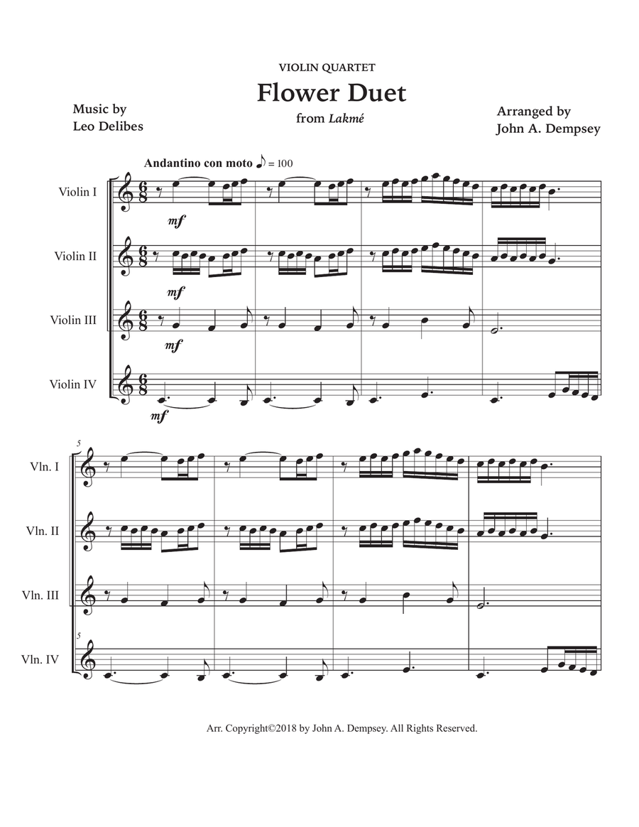 Flower Duet (Violin Quartet) String Quartet scores gallery preview page 5