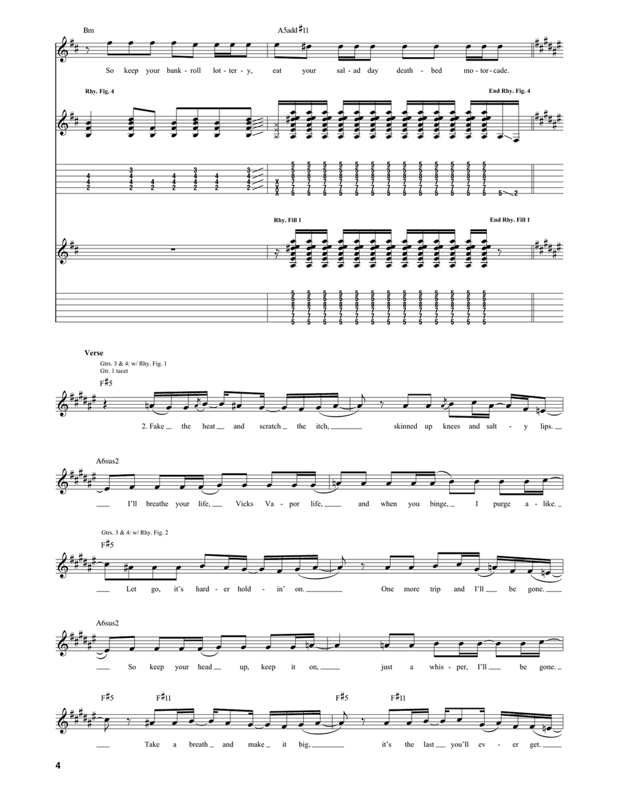 Trippin' On A Hole In A Paper Heart Guitar Tablature scores gallery preview page 4