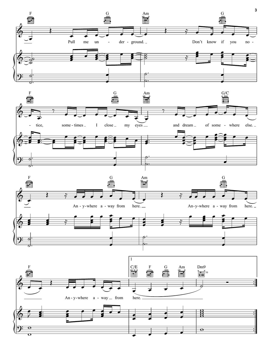 Anywhere Away From Here Anywhere Away From Here Piano, Vocal, Guitar scores gallery preview page 3