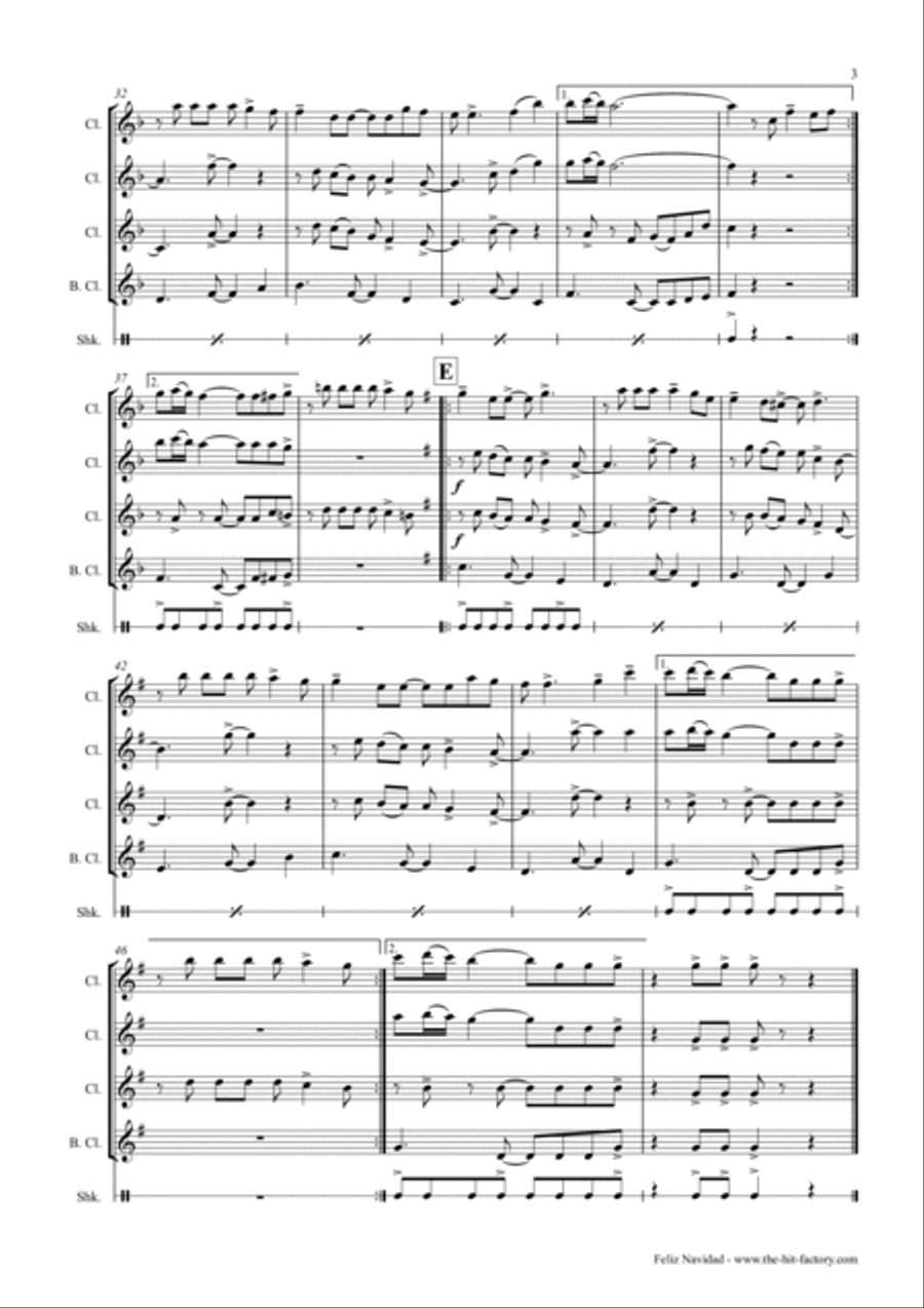 Feliz Navidad Woodwind Ensemble scores gallery preview page 3