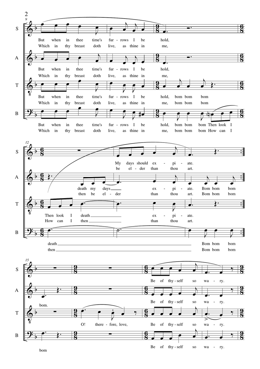 Shakespearean Sonnet XXII. Original composition by Graham Dickson-Place SATB a capella 4-Part scores gallery preview page 2