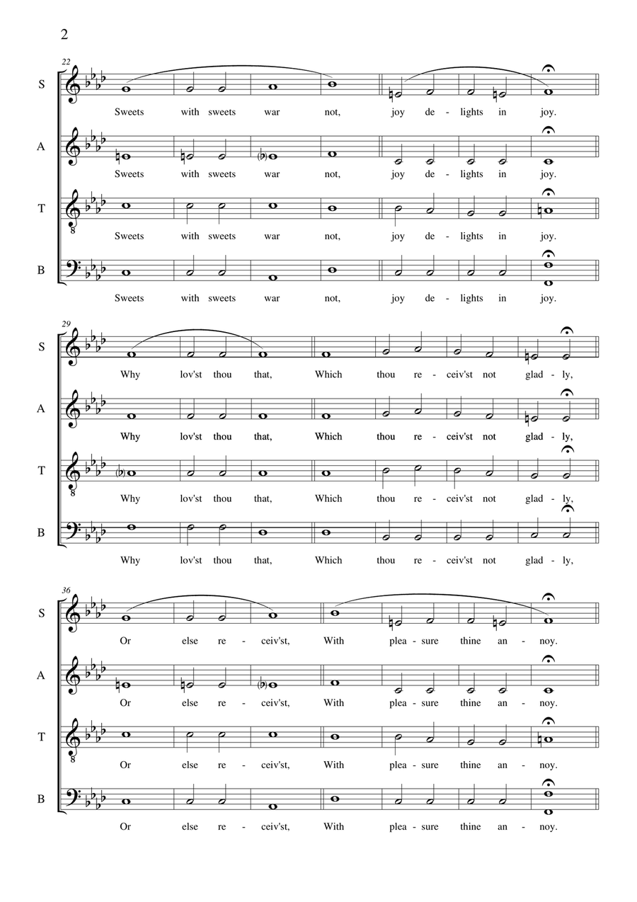 Shakespearean Sonnet VIII. Original composition by Graham Dickson-Place SATB a capella 4-Part scores gallery preview page 2