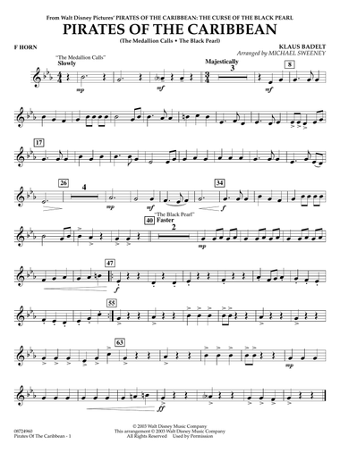 Pirates of the Caribbean (arr. Michael Sweeney) - F Horn