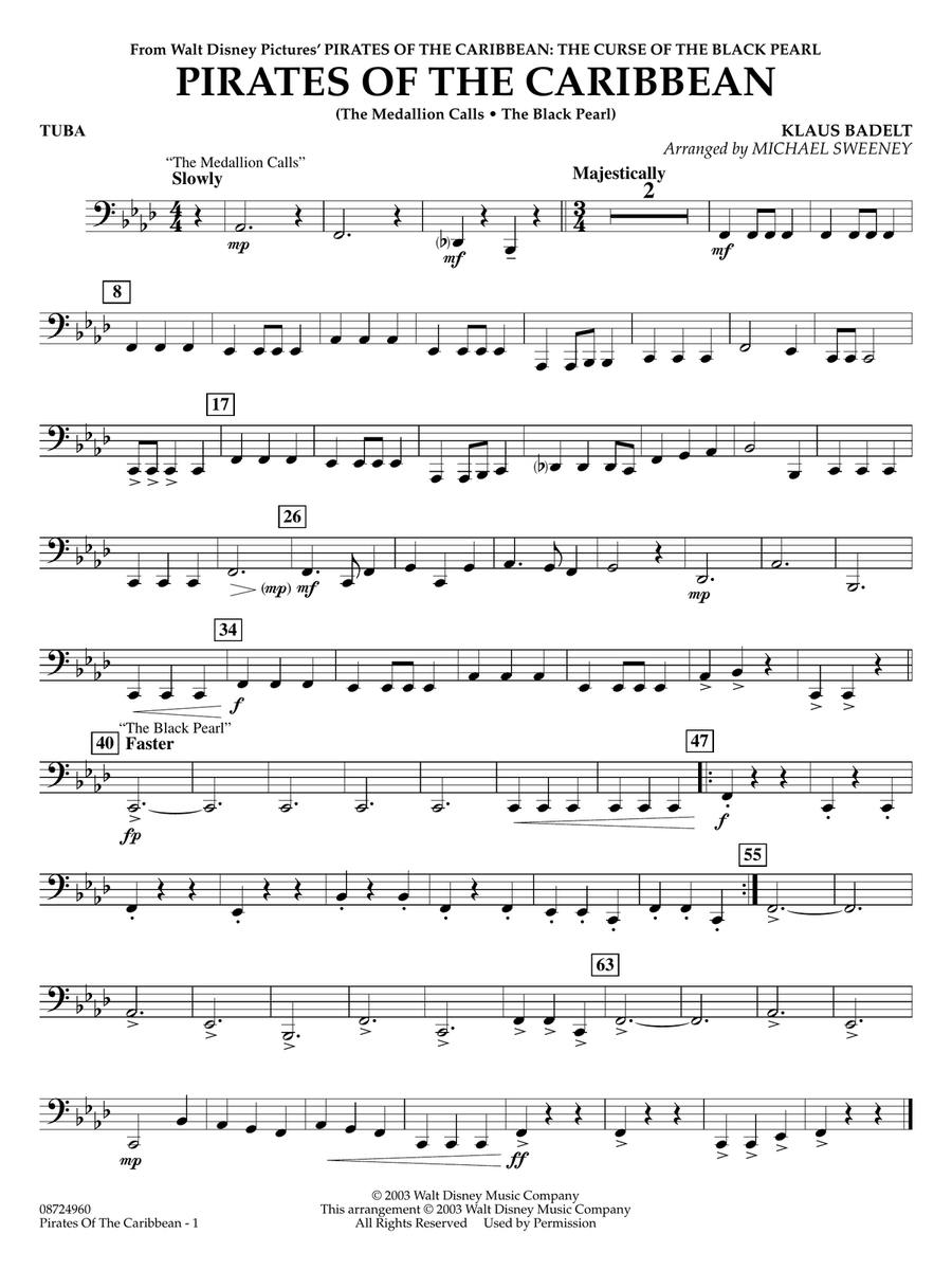 Pirates of the Caribbean (arr. Michael Sweeney) - Tuba Concert Band scores gallery preview page 1