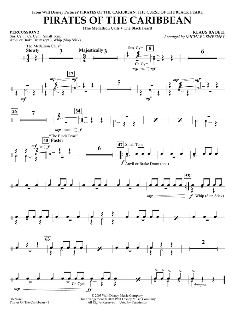 Pirates of the Caribbean (arr. Michael Sweeney) - Percussion 2 Concert Band scores gallery preview page 1