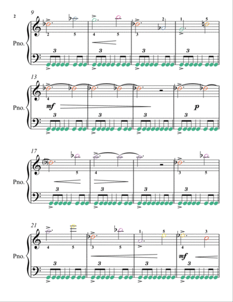 Mars the Bringer of War Easy Piano Sheet Music with Colored Notes Easy Piano scores gallery preview page 2