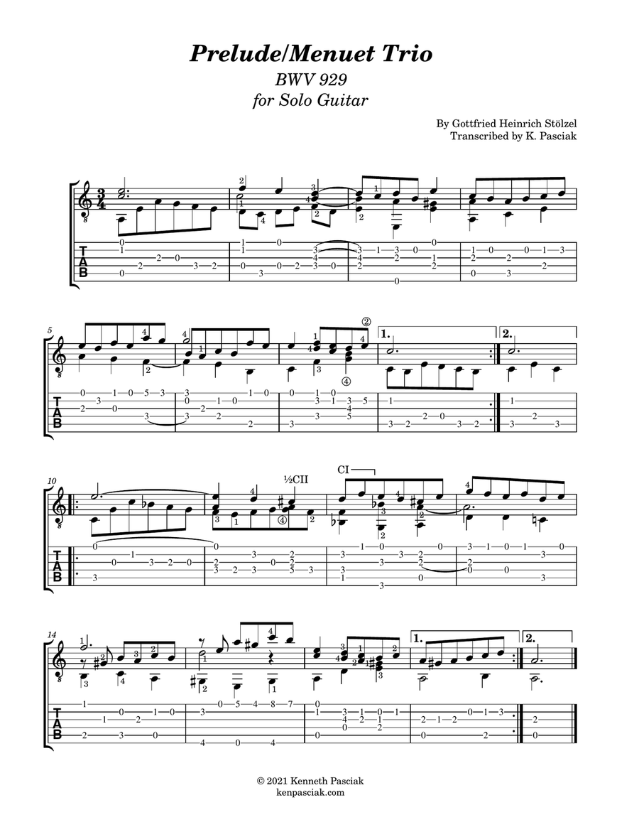 Prelude/Menuet Trio (BWV 929) (for Solo Guitar) Chamber Music scores gallery preview page 2