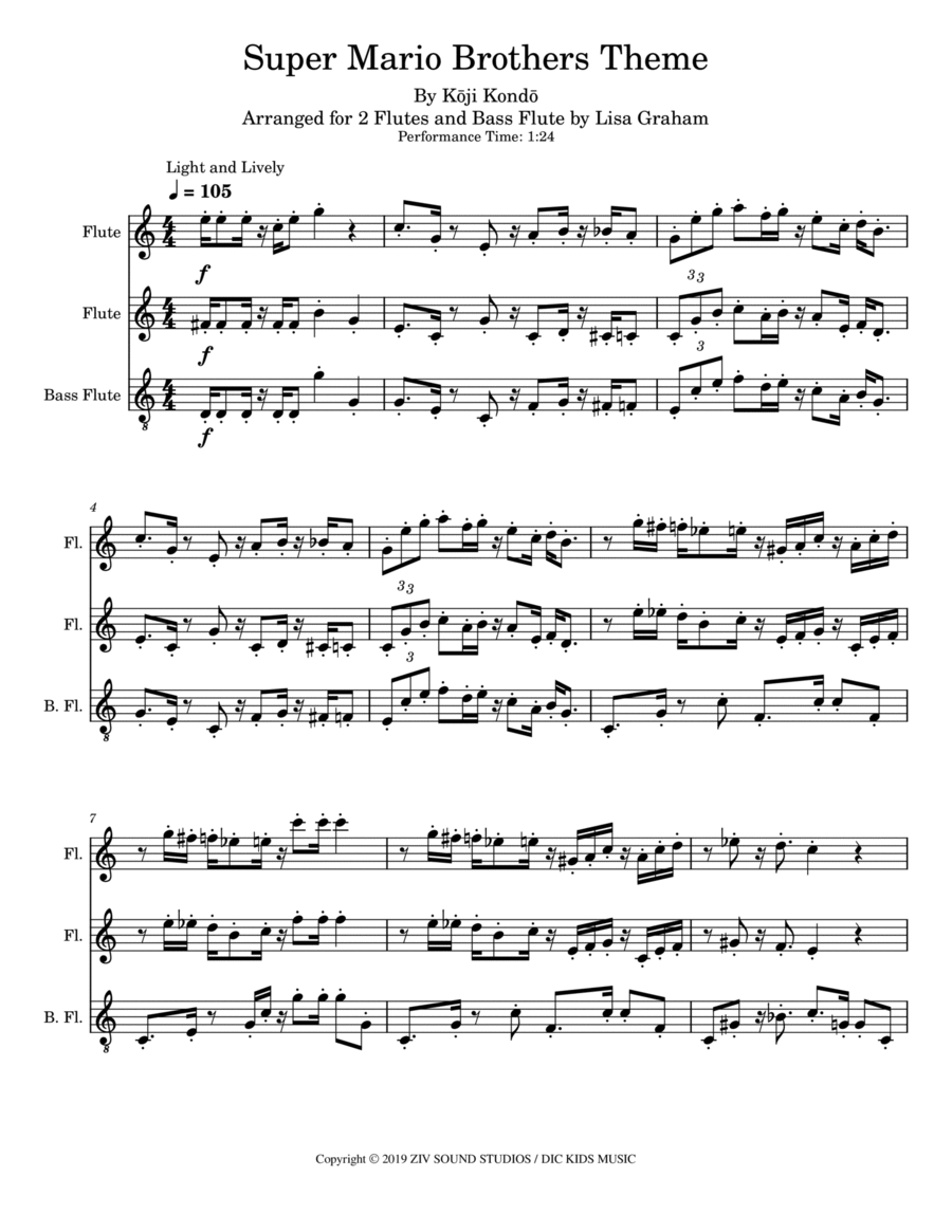 Super Mario Bros. Main Theme Woodwind Trio scores gallery preview page 1