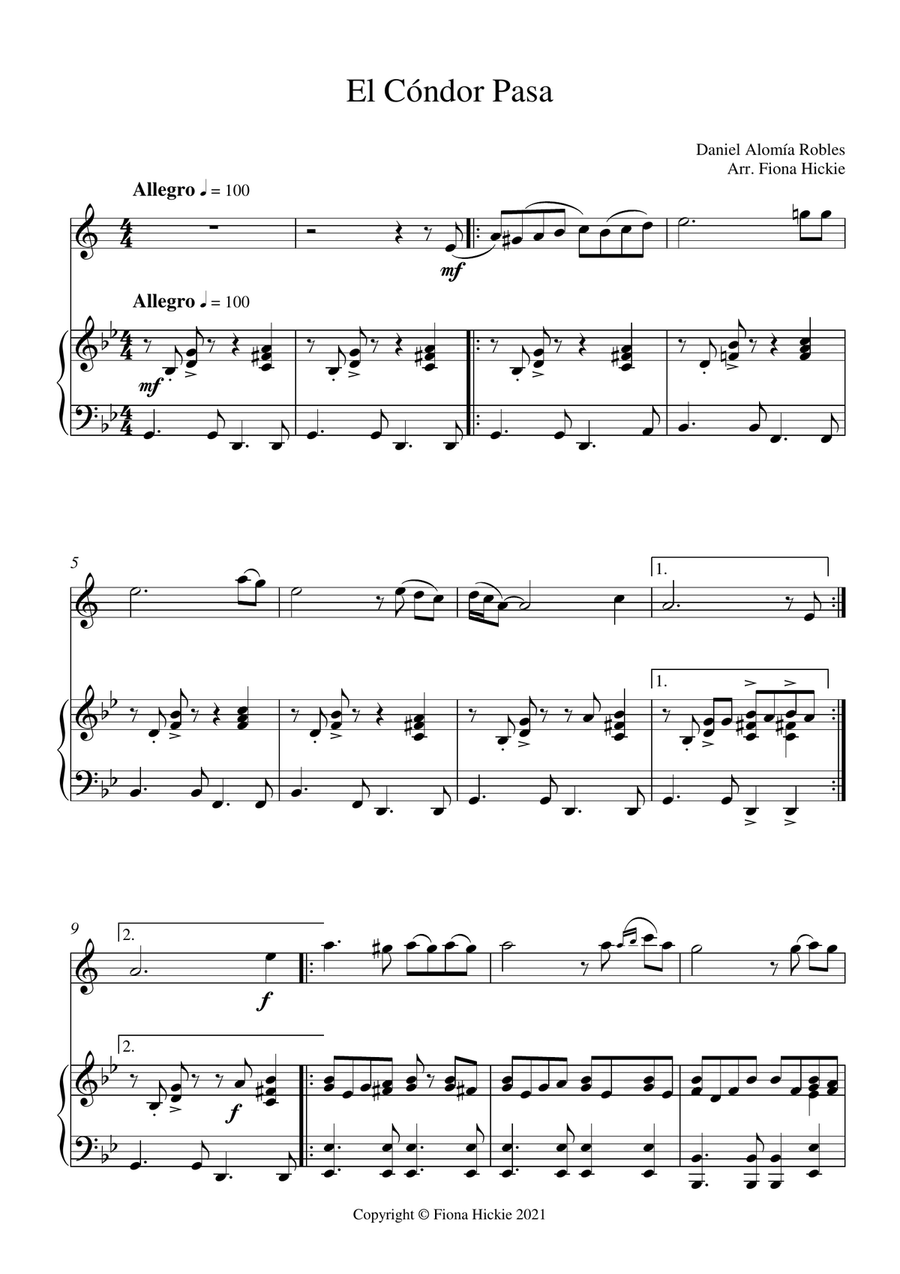El Condor Pasa El Condor Pasa Clarinet Solo scores gallery preview page 2