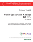 Vivaldi - Violin Concerto in Am Op. 3 No. 6 Mvt 1 - Simplified Piano Accompaniment