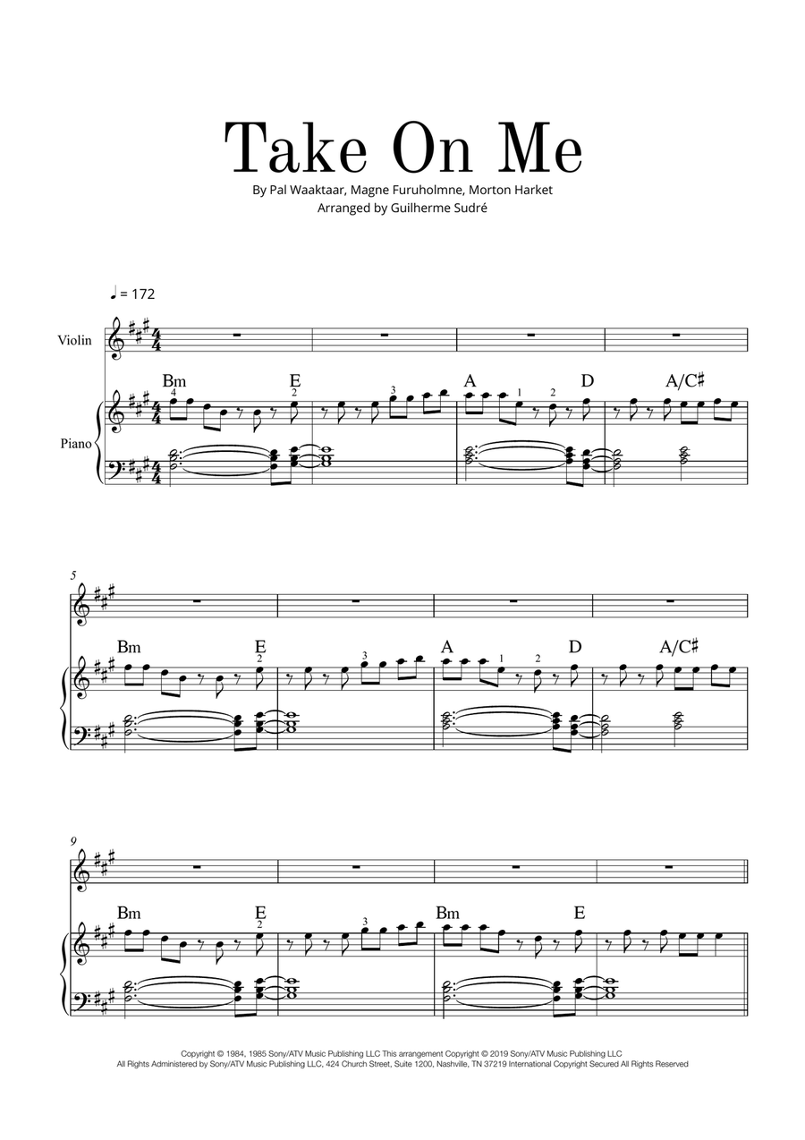 Take On Me Violin Solo scores gallery preview page 2