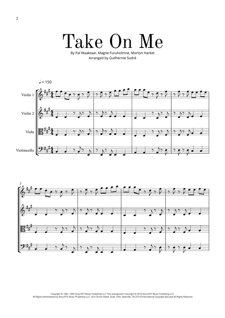 Take On Me String Quartet scores gallery preview page 2