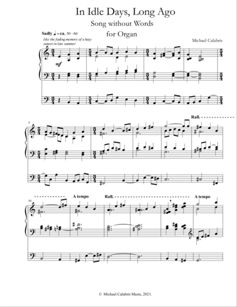 In Idle Days, Long Ago (Song without Words) (for Organ) Organ Solo scores gallery preview page 2