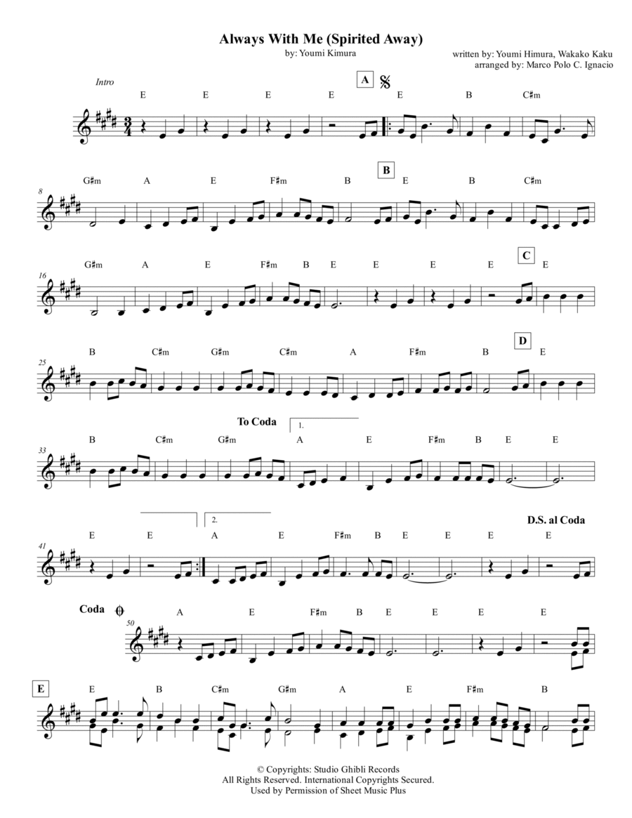 Always With Me (spirited Away) Piano scores gallery preview page 1