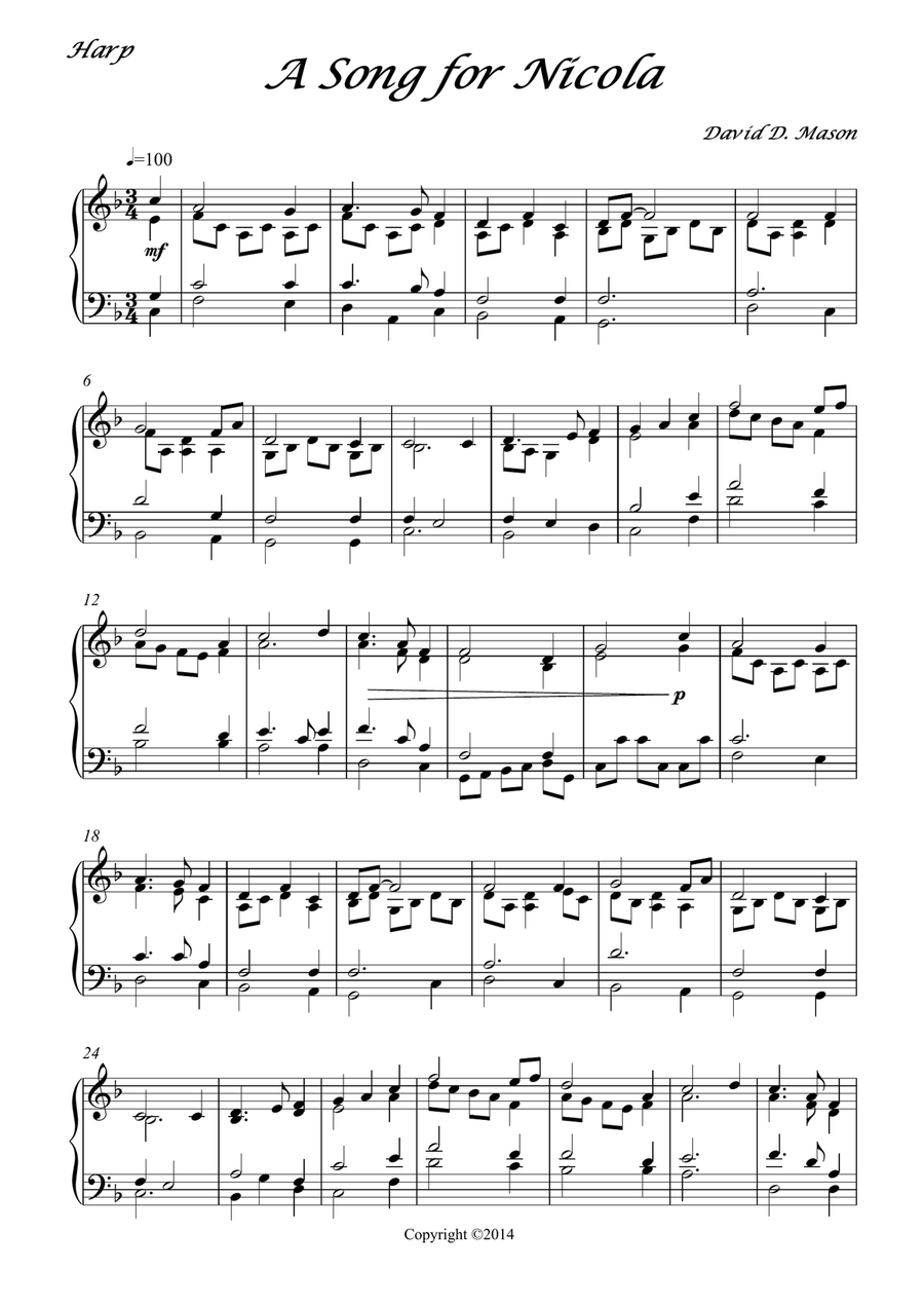 A Song for Nicola A Song for Nicola Harp scores gallery preview page 2