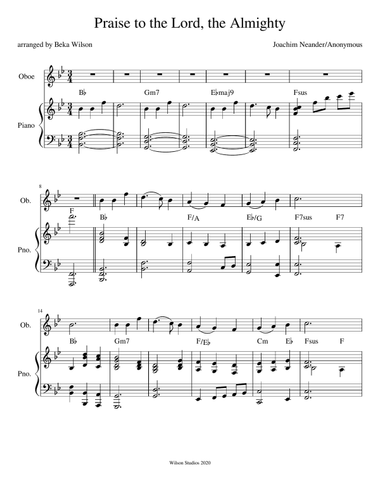 Praise to the Lord, the Almighty--advanced oboe solo