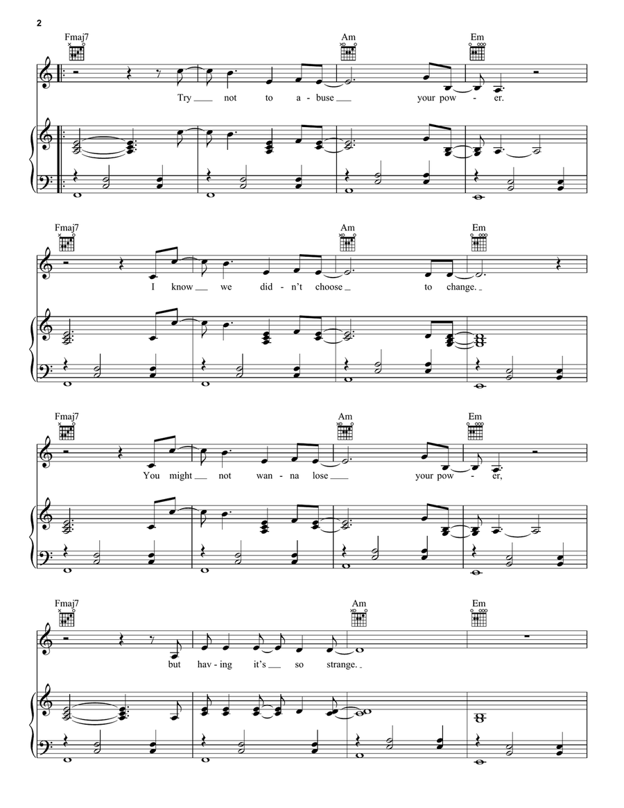 Your Power Your Power Piano, Vocal, Guitar scores gallery preview page 2