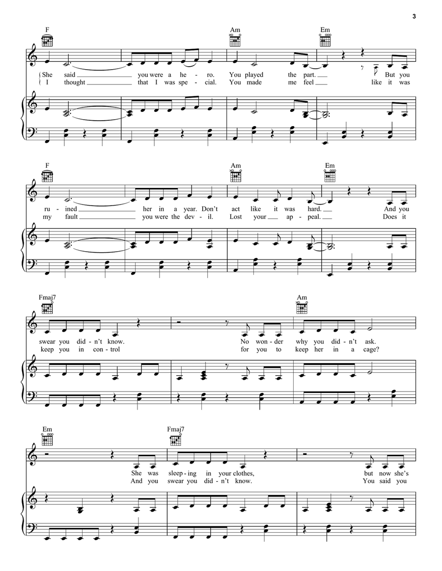 Your Power Your Power Piano, Vocal, Guitar scores gallery preview page 3
