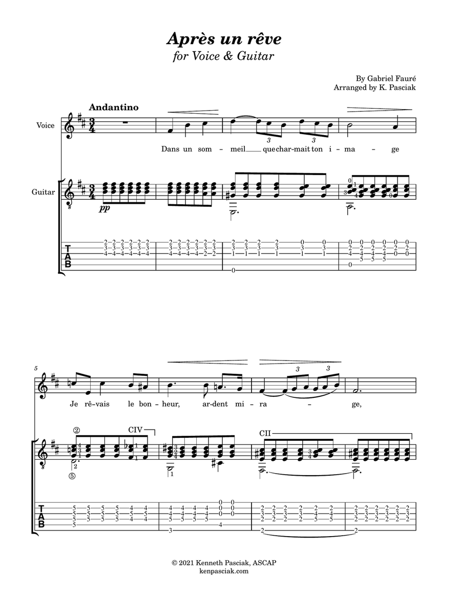 Après un rêve (for Voice and Guitar) Chamber Music scores gallery preview page 3
