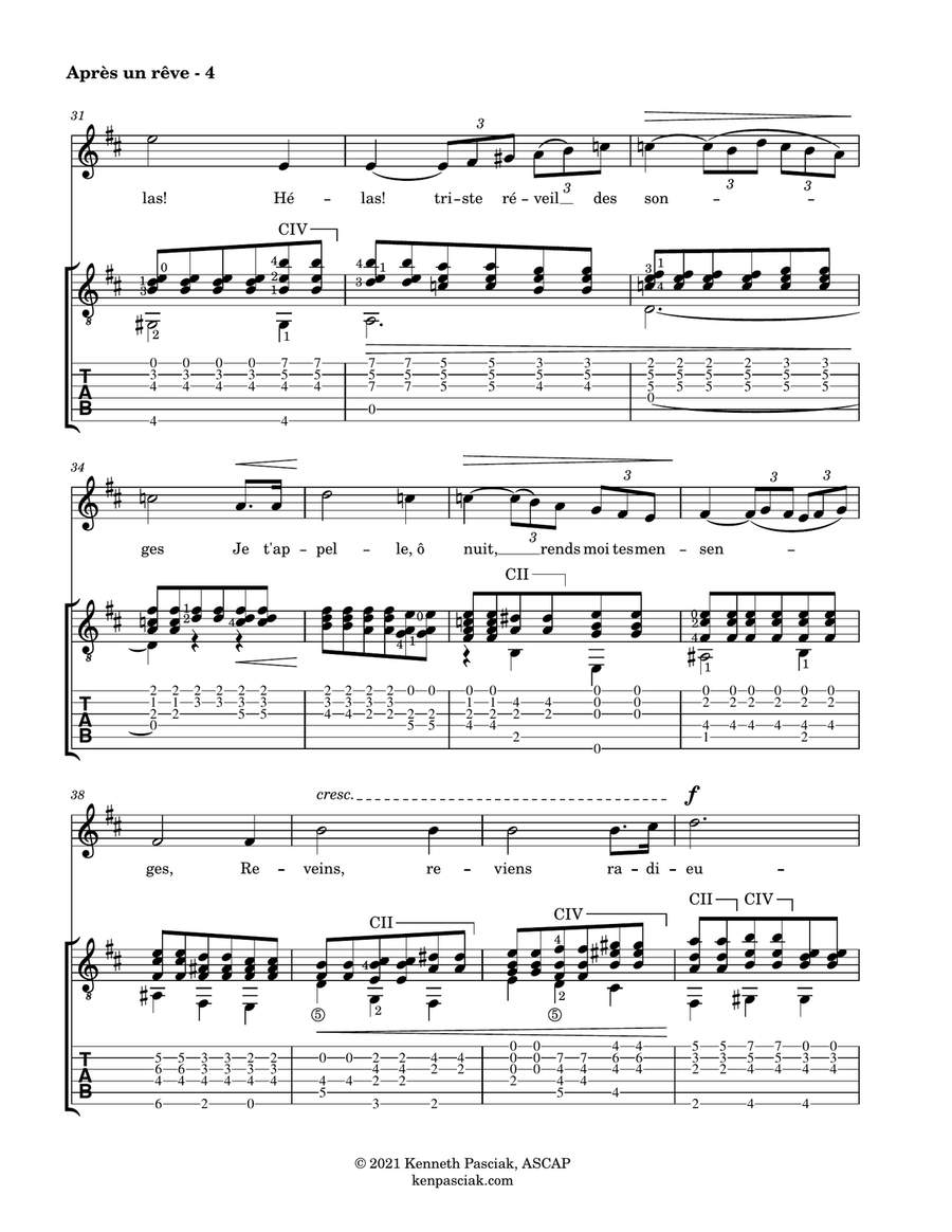 Après un rêve (for Voice and Guitar) Chamber Music scores gallery preview page 6
