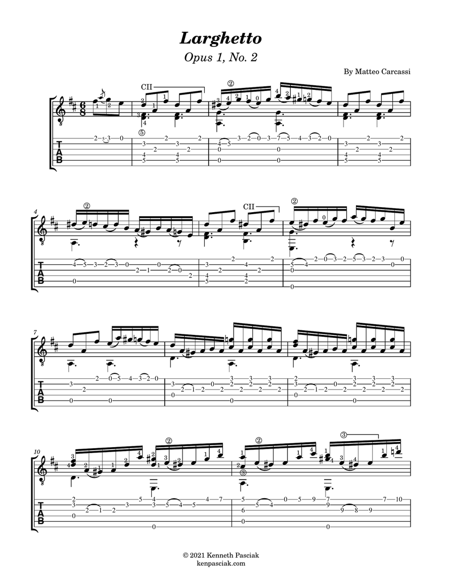 Larghetto (two versions for Solo Guitar) Chamber Music scores gallery preview page 2