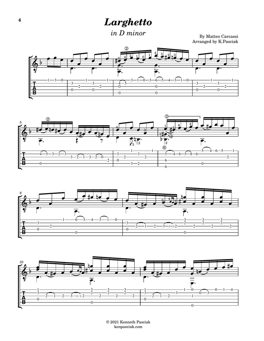 Larghetto (two versions for Solo Guitar) Chamber Music scores gallery preview page 5