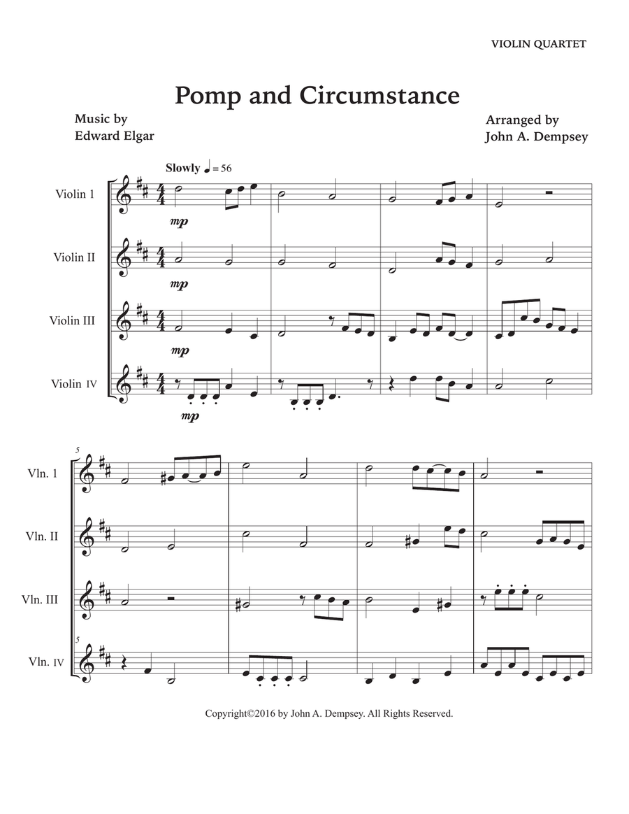 Pomp and Circumstance (Violin Quartet) String Quartet scores gallery preview page 5