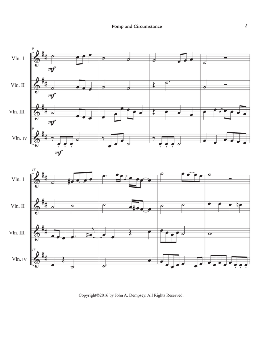 Pomp and Circumstance (Violin Quartet) String Quartet scores gallery preview page 6