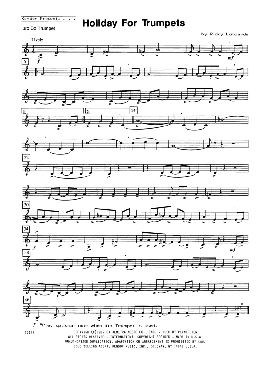 Holiday For Trumpets - 3rd Bb Trumpet B-Flat Trumpet scores gallery preview page 1