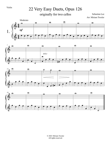 Sebastian Lee 22 Easy Duets Op. 126 for Two Violins