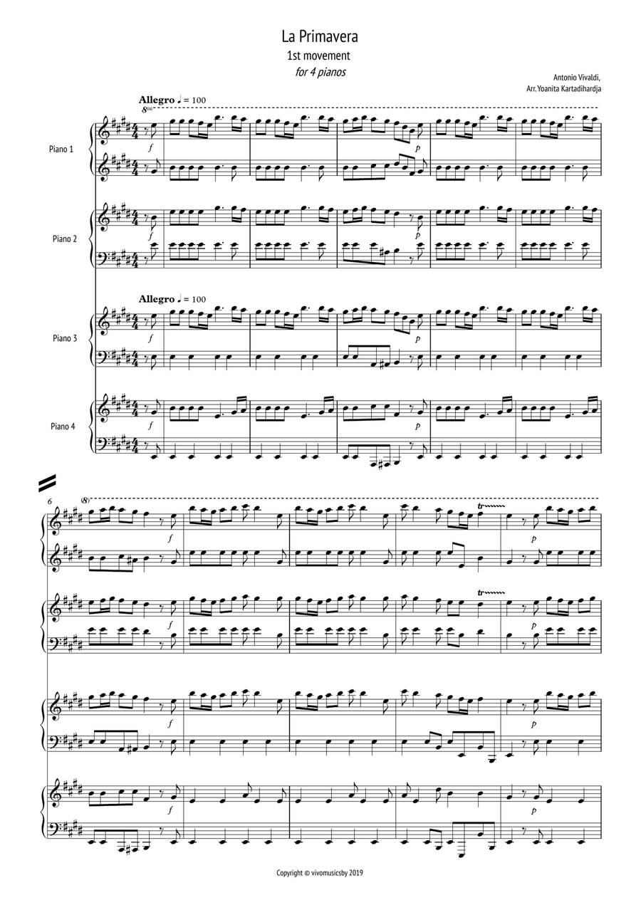La Primavera (Spring) for four pianos - 1st movement Piano Duet scores gallery preview page 2