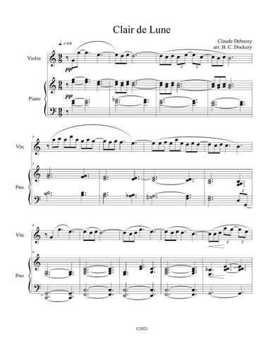 Clair de Lune (Violin Solo) with piano accompaniment