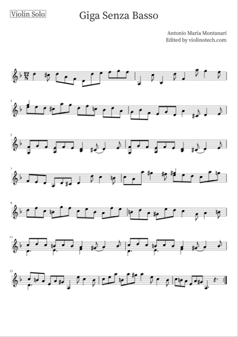 Giga Senza Basso - Montanari - Solo Violin Violin Solo scores gallery preview page 2