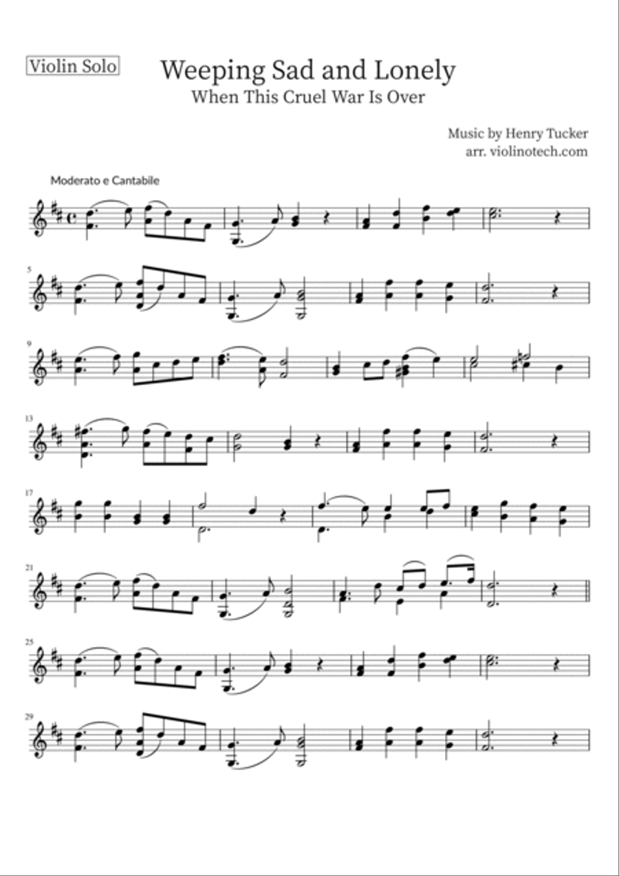 Weeping Sad And Lonely (When This Cruel War Is Over) - Henry Tucker - Solo Violin Violin Solo scores gallery preview page 2