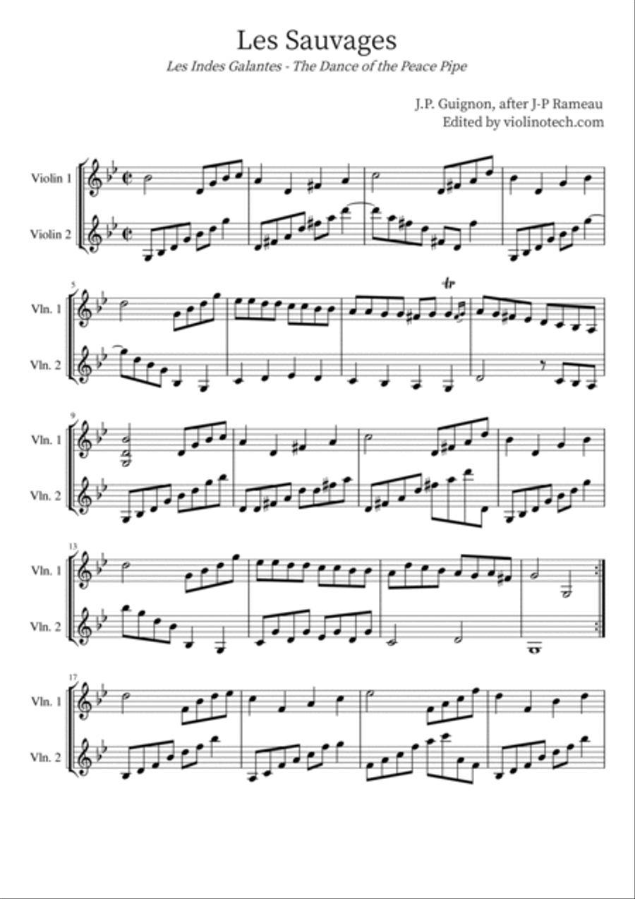 Les Sauvages (Dance of the Peace Pipe) - Rameau - Advanced Violin Duo String Duet scores gallery preview page 3