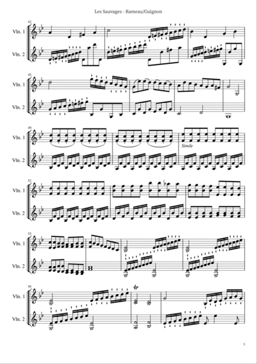 Les Sauvages (Dance of the Peace Pipe) - Rameau - Advanced Violin Duo String Duet scores gallery preview page 5