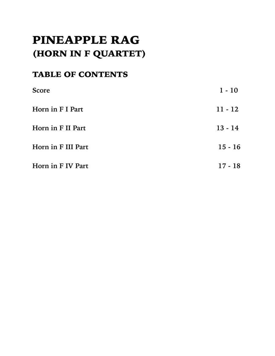 Pineapple Rag (Horn in F Quartet) Brass Quartet scores gallery preview page 4