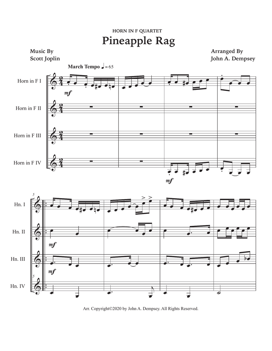 Pineapple Rag (Horn in F Quartet) Brass Quartet scores gallery preview page 5