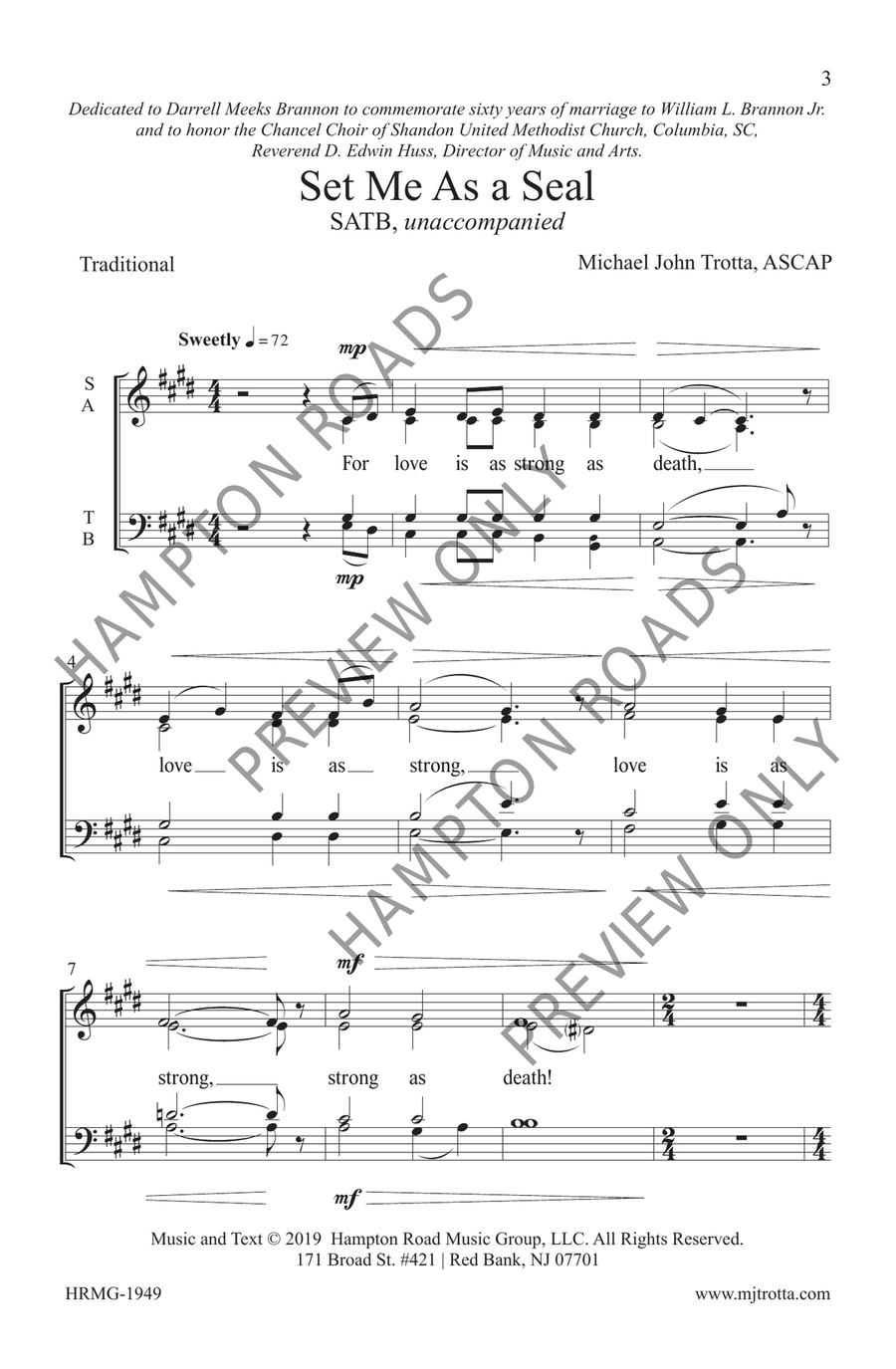 Set Me As a Seal A Cappella (SATB) 4-Part scores gallery preview page 4