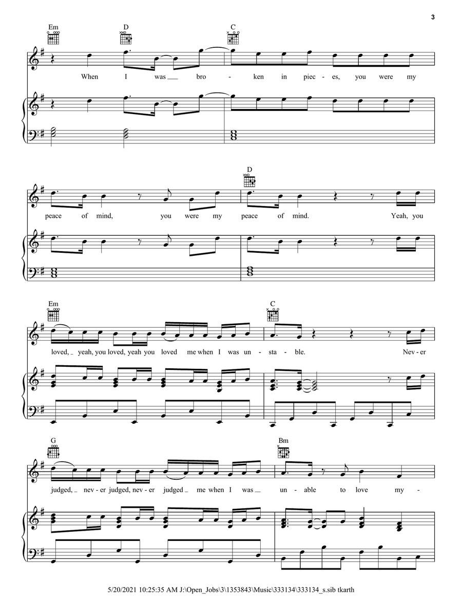 Unstable (feat. The Kid LAROI) Piano, Vocal, Guitar scores gallery preview page 3