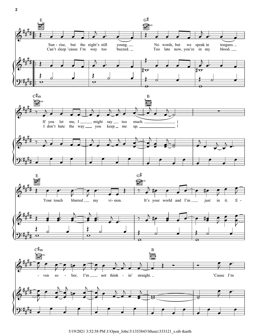 Off My Face Off My Face Piano, Vocal, Guitar scores gallery preview page 2