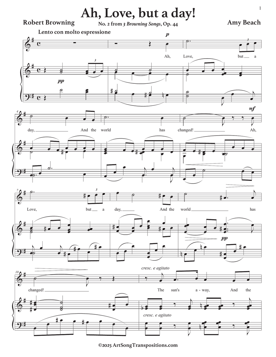 BEACH: Ah, Love, but a day! Op. 44 no. 2 (transposed to E minor) Piano, Vocal scores gallery preview page 2