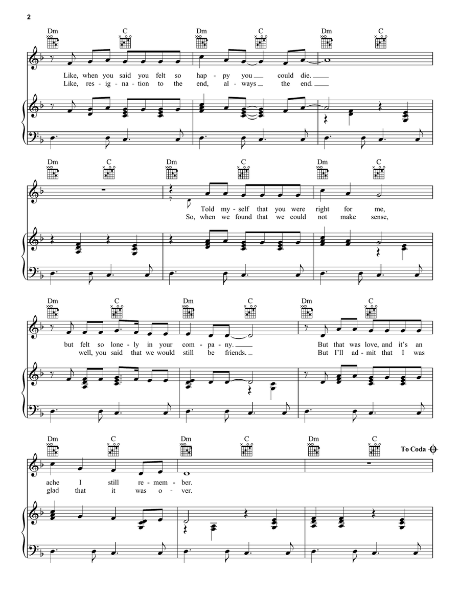 Somebody That I Used To Know (feat. Kimbra) Piano, Vocal, Guitar scores gallery preview page 2